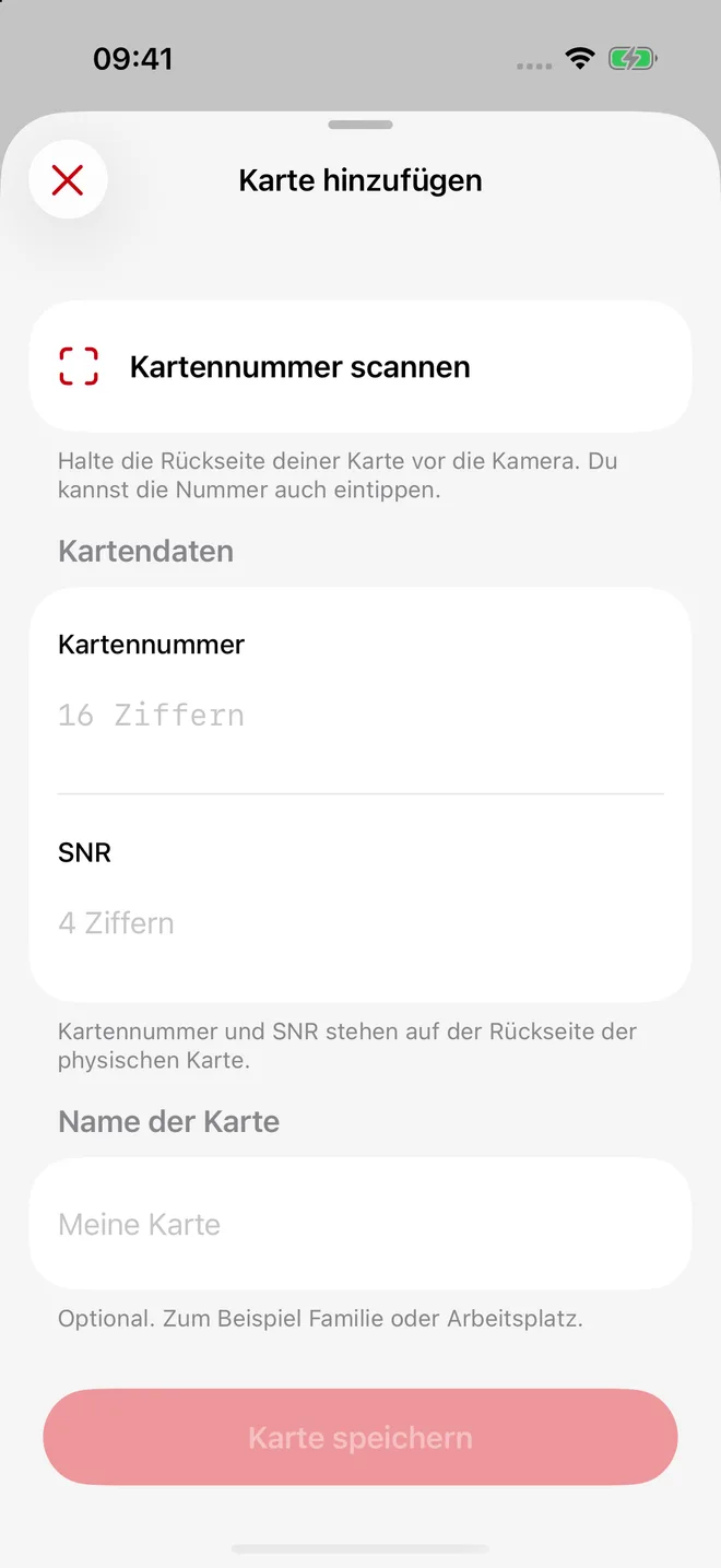 Formular zum Hinzufügen einer Karte
